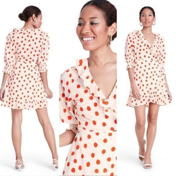Rixo Woman's Dress XXS Red Polka Dot Mini Wrap Ruffle Belted Half Sleeve New - Picture 5 of 17